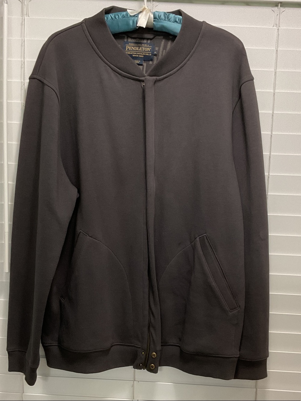 Vintage Pendleton Men's Charcoal Bomber Jacket with gray patterned Lining